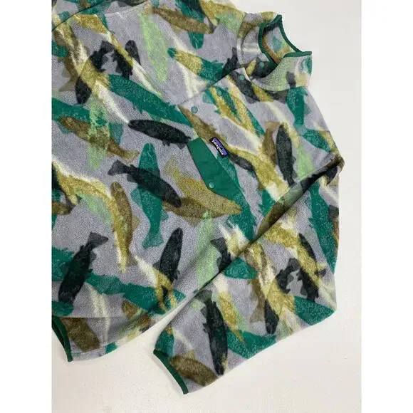 RARE Men Patagonia Synchilla Snap-T trout fish all-over graphic fleece pullover - Picture 2 of 6